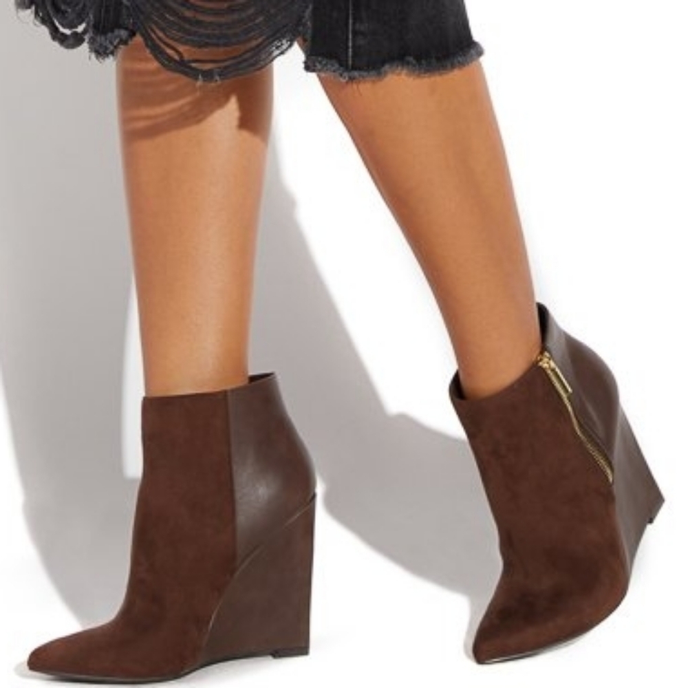 Shoedazzle Brown Wedge Booties